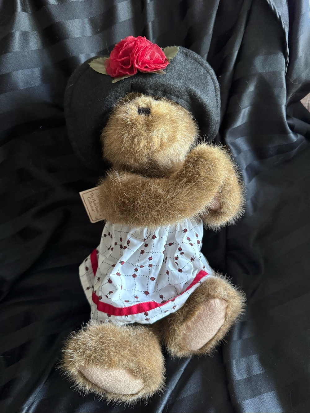 Boyds Bears Brown Plush Bear with Black Hat and Red Flower